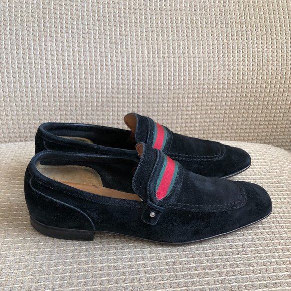 Gucci Men\'s Black Monogram Leather Suede Loafer Shoes main image 6